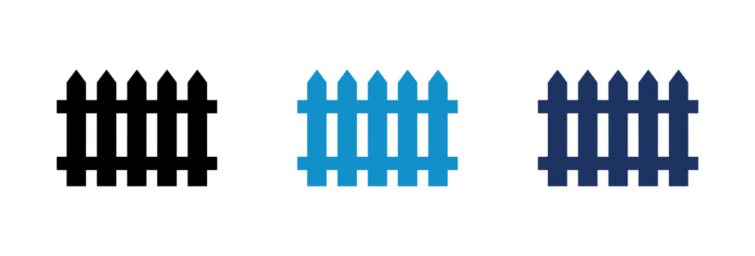 Set of wooden picket fence icons in black and blue colors.