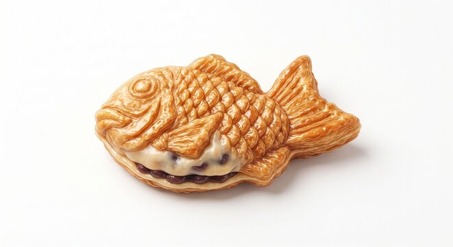 Crispy Japanese fish-shaped taiyaki pastry filled with sweet red bean paste