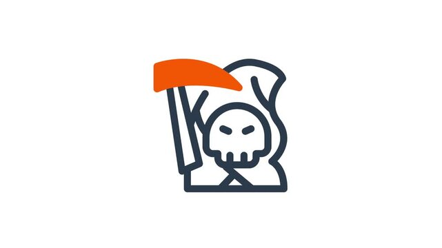 animating grim reaper skull scythe icon creepy halloween line