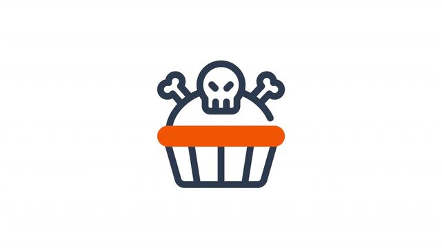 Animating skull cupcake icon with crossbones spooky halloween holiday