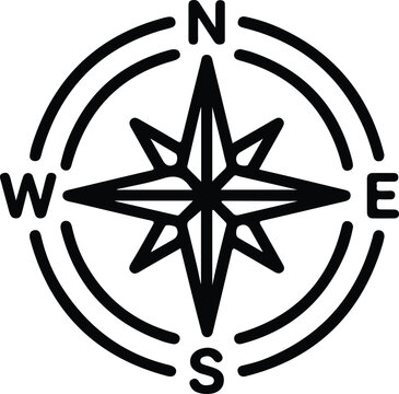 Compass Rose Navigation Direction Icon Minimal Black Outline Vector Symbol