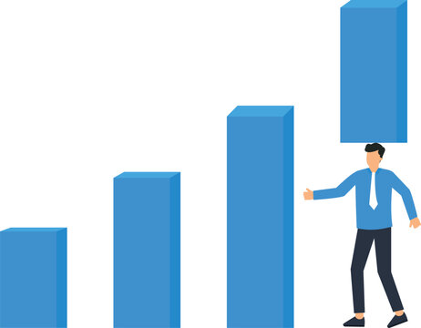 Businessperson achieving financial success holding rising bar chart showing market performance and business strategy reaching corporate goals progress report