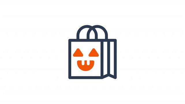 Static halloween shopping bag icon with creepy jack-o-lantern face