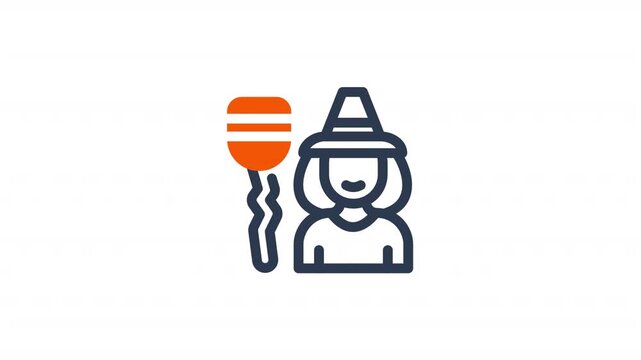 Witch holding balloon icon animation creepy halloween line graphic