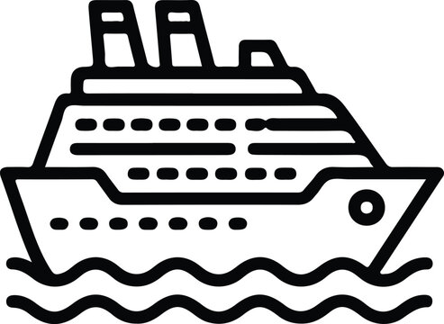 Cruise Ship Ocean Liner Travel Transport Icon Minimal Black Outline Vector Symbol