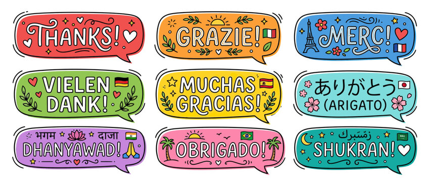 Multilingual Thank You Speech Bubbles Collection
