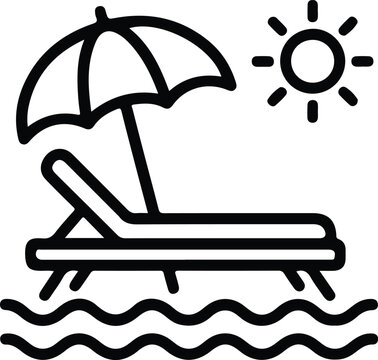 Beach Chair Umbrella Resort Vacation Icon Minimal Black Outline Vector Symbol
