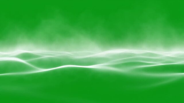 White Mist Moving in Long Horizontal Waves Near Ground on Green Screen
