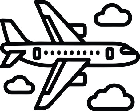 Airplane Clouds Flight Travel Icon Minimal Black Outline Vector Symbol