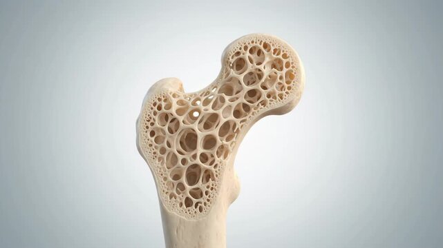 Osteoporosis medical animation showing bone thinning and loss of density in the femur
