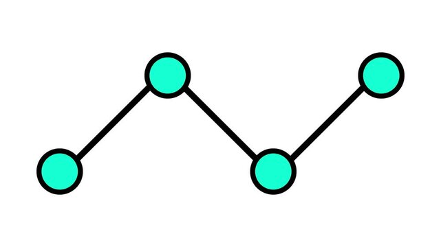 Animation of connected teal circles forming a distinct zig-zag line. Pathway. Data flow. Network connection. Isolated on a White Background