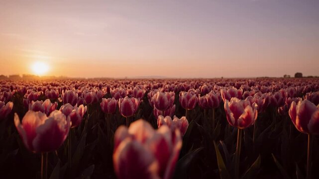 Bush romantic large color blooming flower tulips outside in nature garden close up AI Generative