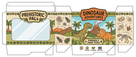 Cute Dinosaur Toy Box Design with Prehistoric Theme © clara