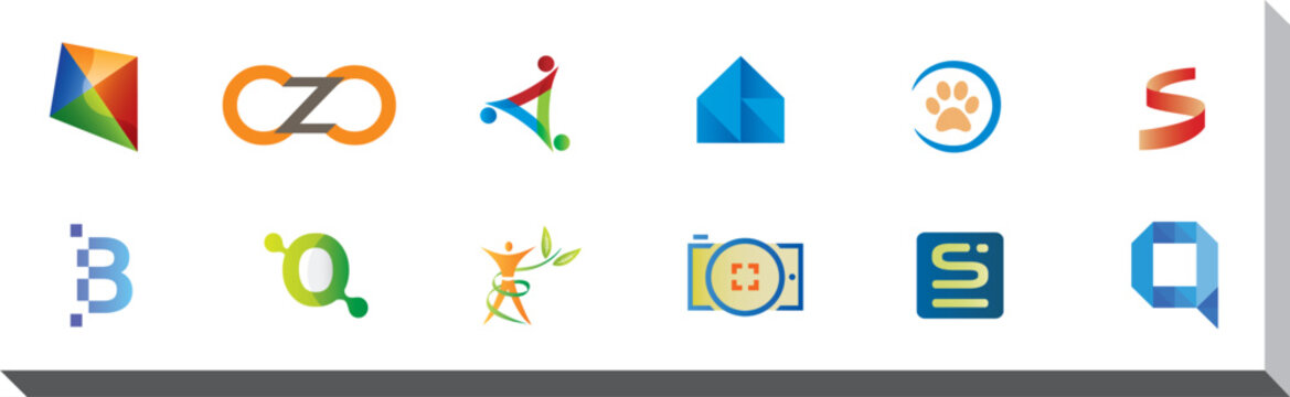Ensemble de Douze Logos et Ic&ocirc;nes - Conception Charte Graphique Vecteur