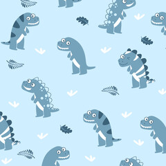 cute dinosaur seamless pattern cartoon vector design for kids apparel © Rizki