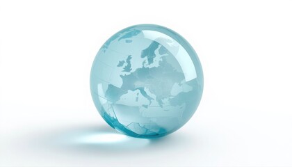 Fototapeta premium Transparent crystal globe showing europe map isolated on white background with glass sphere transparent geography continent isolated international business environment education spherical