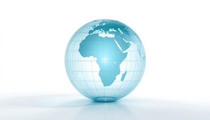 Fototapeta premium Transparent glass globe showing africa and europe continent map on white background with earth globe world map blue globe planet earth glass art glass sphere crystal globe eco friendly
