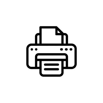 Black outline printer icon printing a paper document