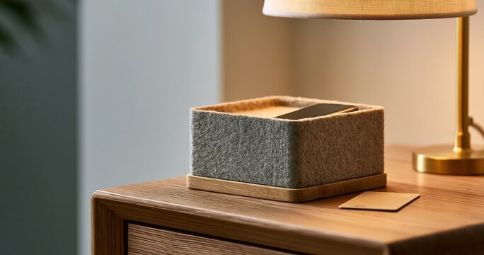 Modern bedside table with lamp and organizer