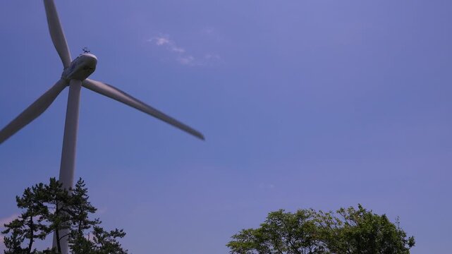 Wind Turbine Pan Left at Aoyama Plateau, Mie Japan (4K) 