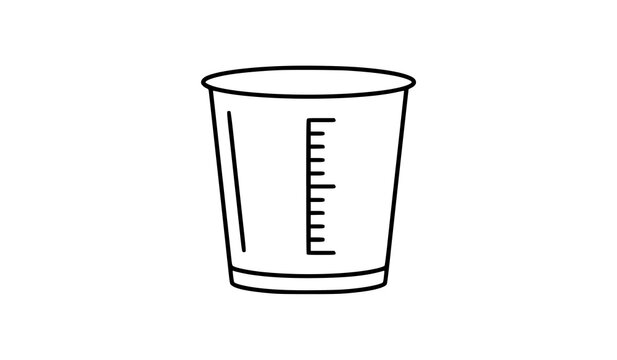 Simple black medicine measuring cup pharmaceutical dosing line art vector illustration