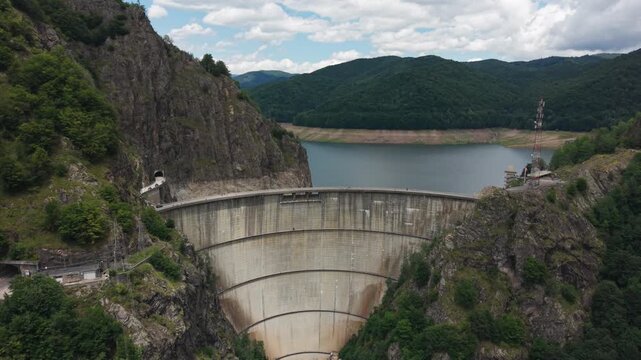 Wide Vidraru Dam View Toward Mountain Lake