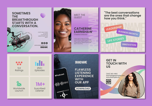 Modern Podcast Social Media Post Template Set