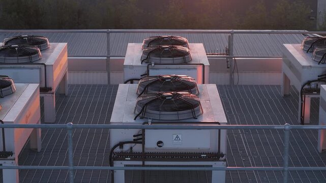 Kilsyth South, Australia - 01 September 2026: Aerial view of HVAC units on the roof of the Micron21 Data Centre.