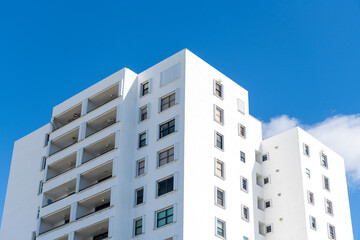 City hotel architecture. Modern apartment building. Apartment building with detail. Apartment hotel...