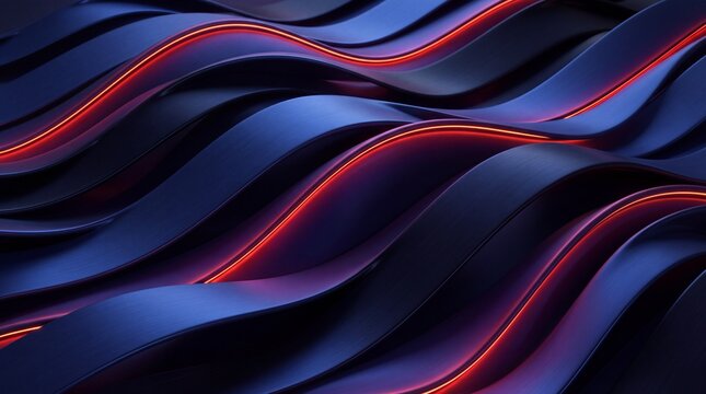 Abstract Futuristic Blue Waves with Glowing Neon Edges