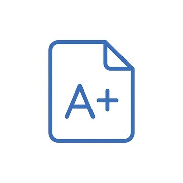 Blue line icon of a document paper with a plus grade