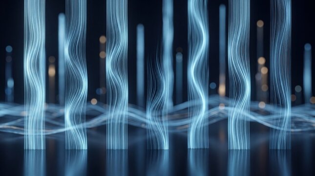 Abstract Glowing Digital Data Stream with Futuristic Light Beams