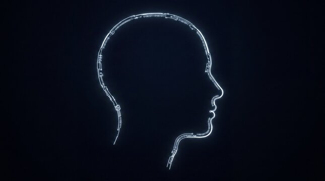 Digital Human Head Profile with Glowing Circuit Outline