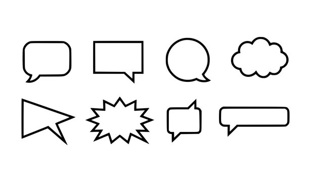 Speech Bubble Chat Callout Vector Icon Set with Eight Communication Dialogue Shapes for Conversation Expression Messaging and Isolated Designs