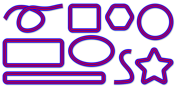 Neon blue and red geometric frames and shapes transparent background PNG asset
