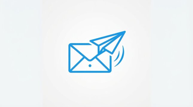 Blue email envelope icon with a paper plane flying out for fast delivery