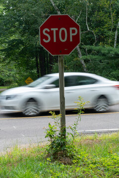 Stop Sign With Passing Car in Motion Blur