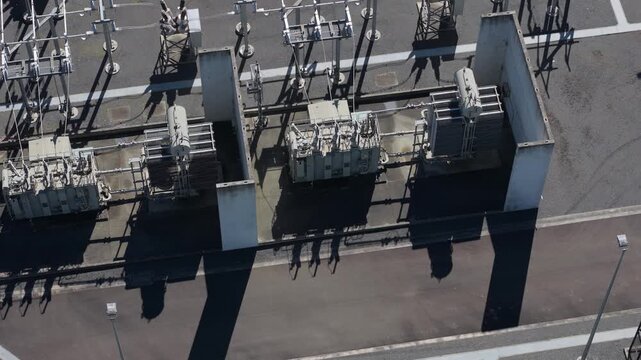 Chirnside Park, Victoria, Australia - 01 September 2026: Aerial view of the Chirnside Park Zone Substation featuring electrical transformers and concrete containment walls.