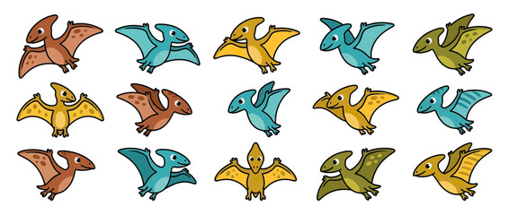 Cute cartoon flying prehistoric reptiles collection © satria
