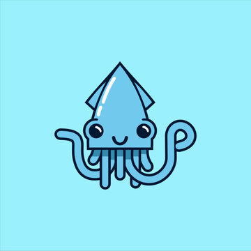 Cute kawaii squid mascot character vector illustration logo