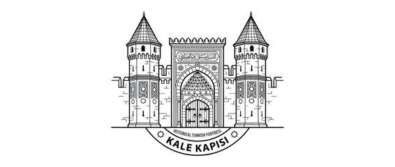 Naklejka premium Medieval Castle Gatehouse with Towers and Crenellations
