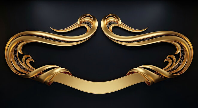 Ornate golden decorative element with intricate swirling patterns against a dark background.