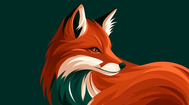 Stylized Vector Illustration of a Red Fox Looking Back Against a Dark Green Background