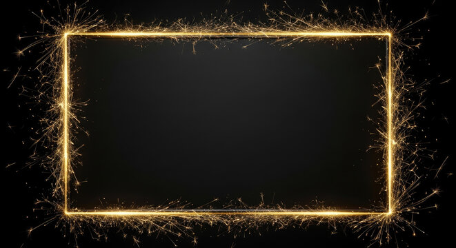 A rectangular frame lit with golden sparkles against a dark background.
