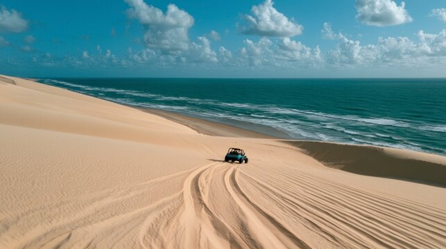 Off-road Adventure with a Dune Buggy on Massive Sand Dunes by the Ocean Coast