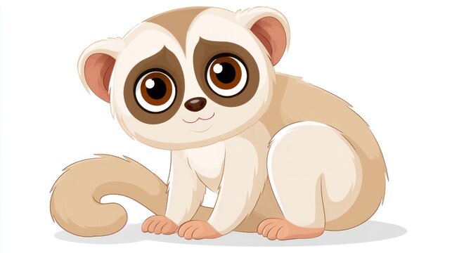 Cute Cartoon Slow Loris Illustration Isolated on White Background