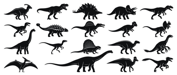 Collection of Dinosaur Silhouettes on Transparent Background © maskulon