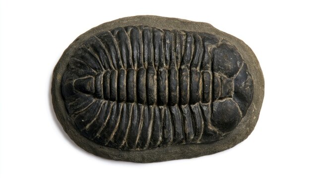 Complete Trilobite Fossil Specimen Isolated on White Background