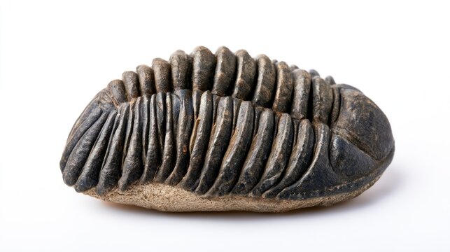 Trilobite Fossil from the Paleozoic Era Isolated on a White Background