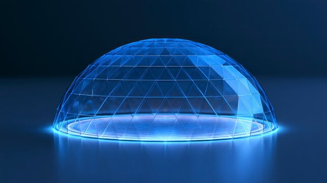 Futuristic Glowing Blue Geodesic Dome Representing Cybersecurity and Data Protection